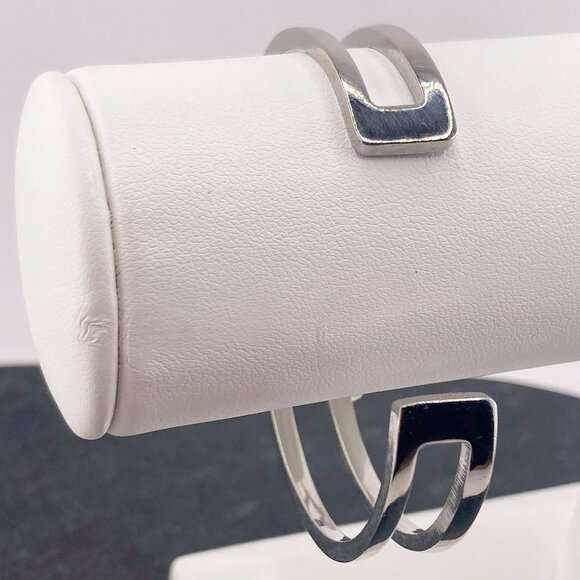 VINTAGE Silver tone metal open triangle design cuff bracelet 70s 80s jewelry - Picture 7 of 8